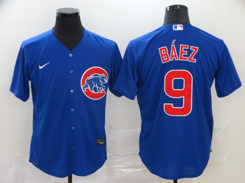 Men Chicago Cubs 9 Baez Blue Nike Game MLB Jerseys